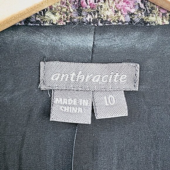 Anthracite Tweed Womens Jacket Sz 10 Black Pink Fringed Edges Hook Closure《896》J - Picture 6 of 7